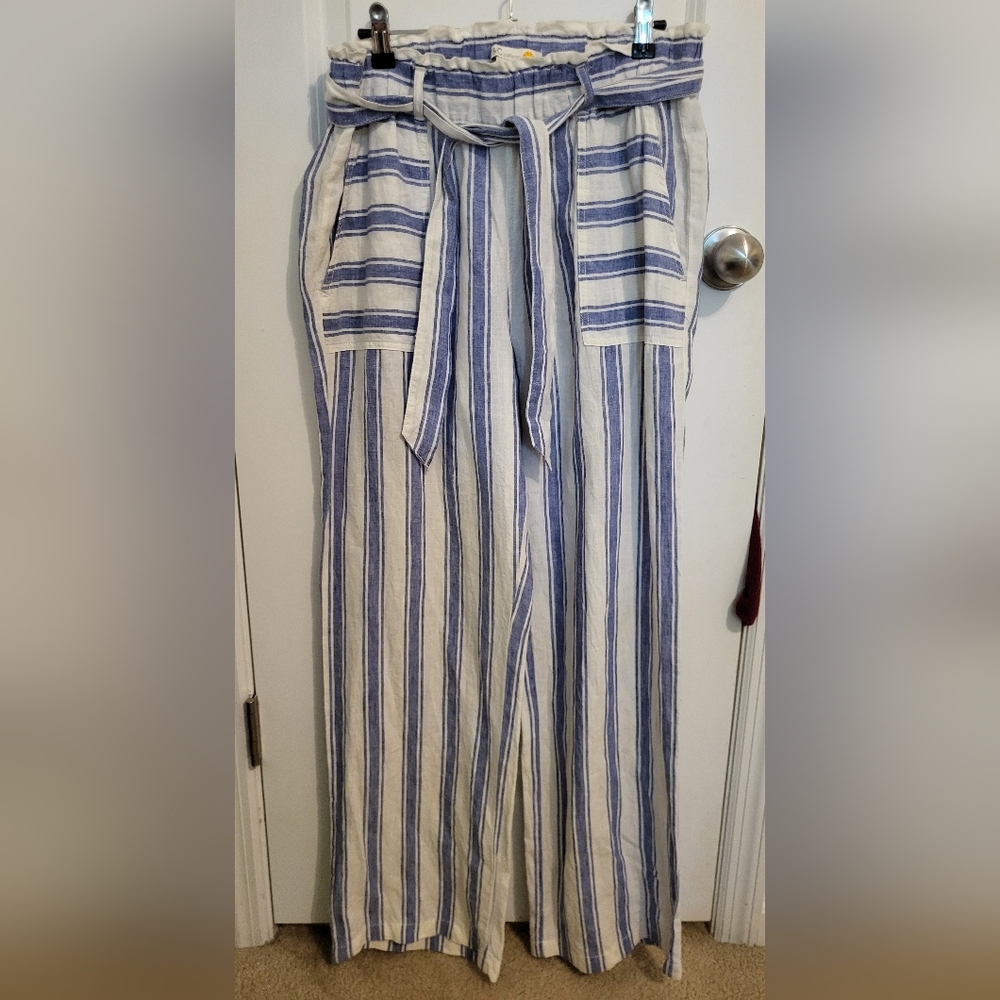 C&C California Striped Linen Pants Blue white Beach